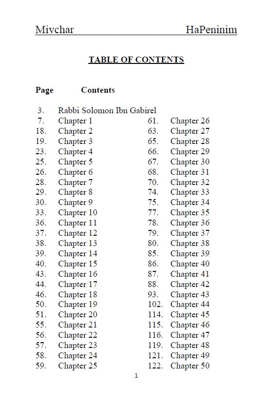 Sefer Mivchar HaPeninim: A choice of pearls - Rabbi Solomon Ibn Gabirel