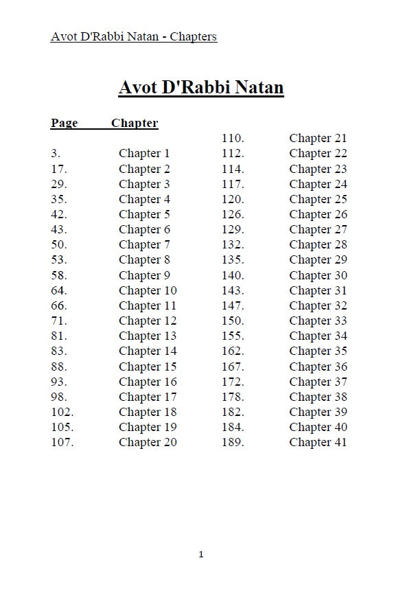 Masekhet Avot D'Rabbi Natan - Chapters of the Fathers