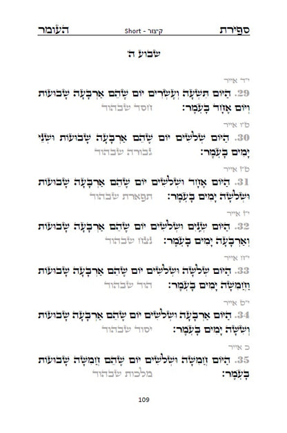 With Short Version of COUNTING OF THE OMER in English and in Hebrew סדר ספירת העומר - נוסח אשכנז