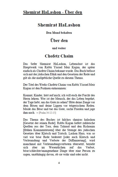 Buch Shemirat HaLashon - CHOFETZ CHAIM: Das Hüten der Zunge [German Edition]