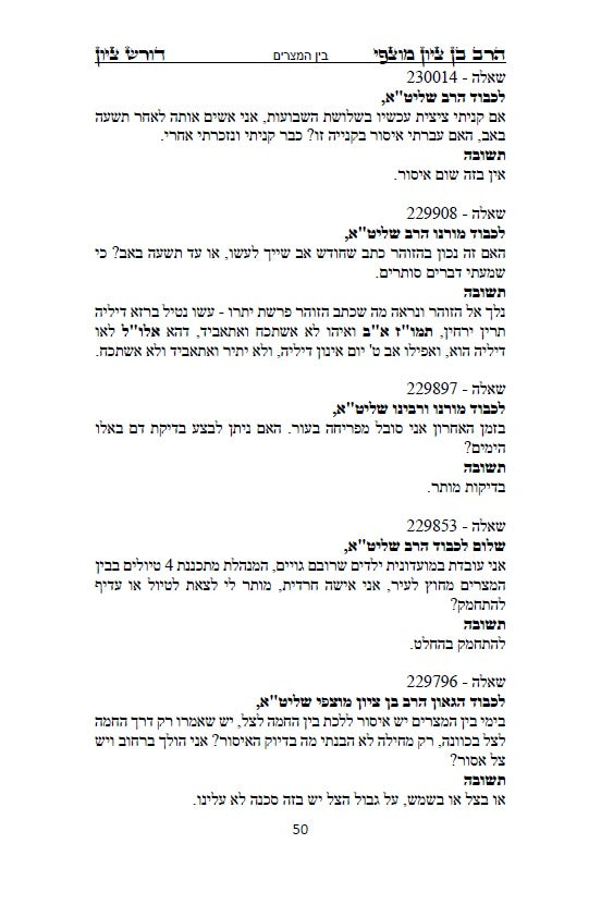 הרב בן ציון מוצפי - דורש בציון: שו"ת בעניני יז תמוז, בין המצרים ותשעה באב