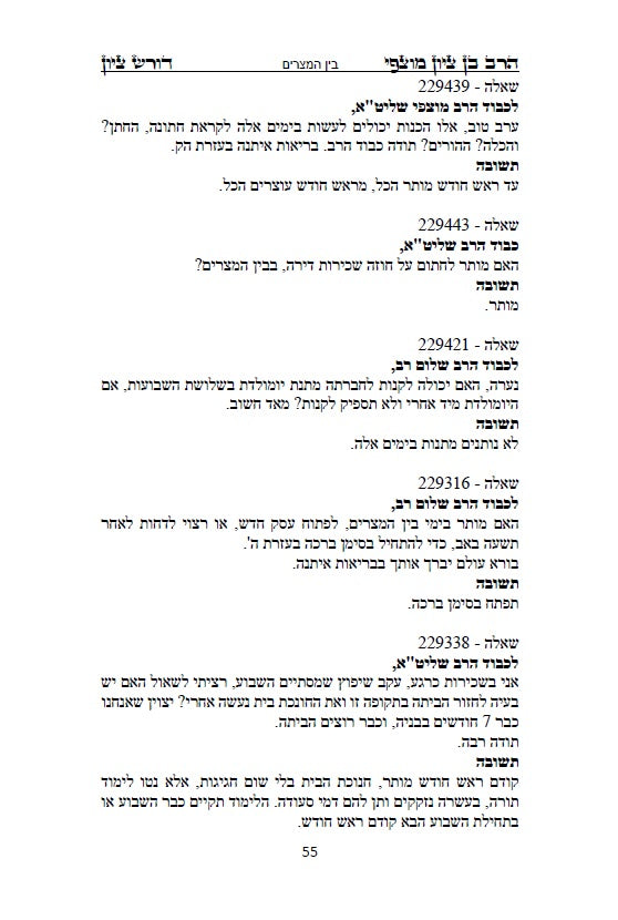 הרב בן ציון מוצפי - דורש בציון: שו"ת בעניני יז תמוז, בין המצרים ותשעה באב