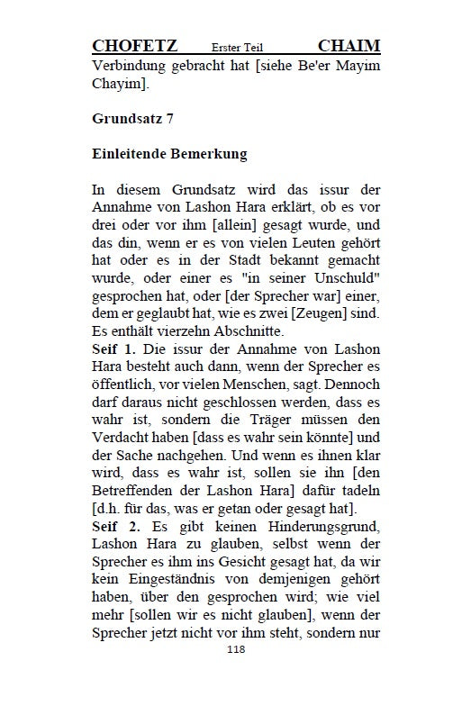 Buch CHOFETZ CHAIM auf Deutsch [German Edition]