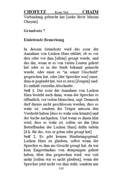 Buch CHOFETZ CHAIM auf Deutsch [German Edition]
