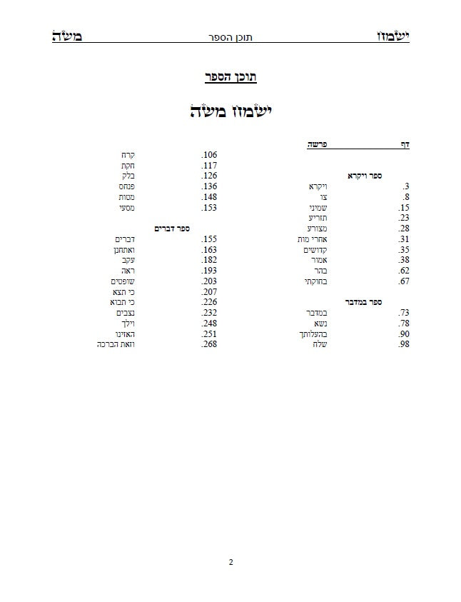 ספר ישמח משה חלק ב' - ביאור נדיר ונפלא על דרך החסידות והקבלה על ספר ויקרא במדבר דברים