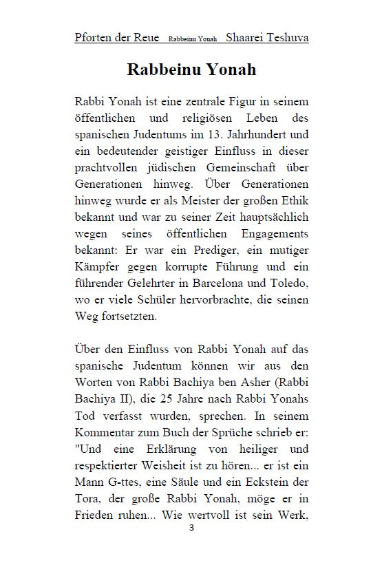 Shaarei Teshuvah - Rabbeinu Yonah: Pforten der Reue [German Edition]