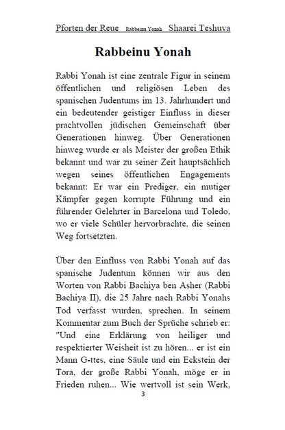 Shaarei Teshuvah - Rabbeinu Yonah: Pforten der Reue [German Edition]