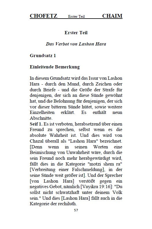 Buch CHOFETZ CHAIM auf Deutsch [German Edition Hardcover]