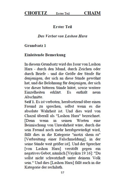 Buch CHOFETZ CHAIM auf Deutsch [German Edition]