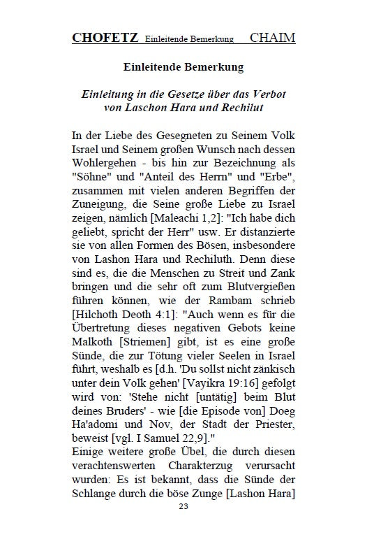 Buch CHOFETZ CHAIM auf Deutsch [German Edition]