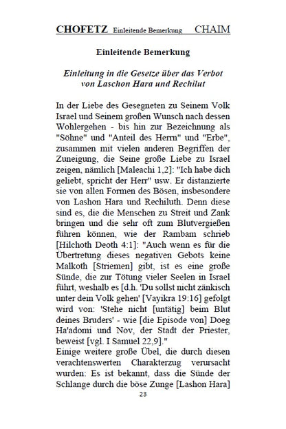 Buch CHOFETZ CHAIM auf Deutsch [German Edition]