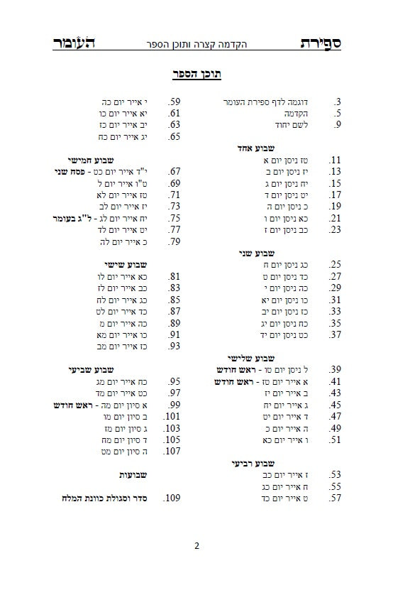 סדר ספירת העומר - נוסח עדות המזרח [ספרדי] מנוקד כתב סת"ם