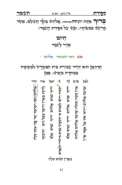 סדר ספירת העומר - נוסח עדות המזרח [ספרדי] מנוקד כתב סת"ם