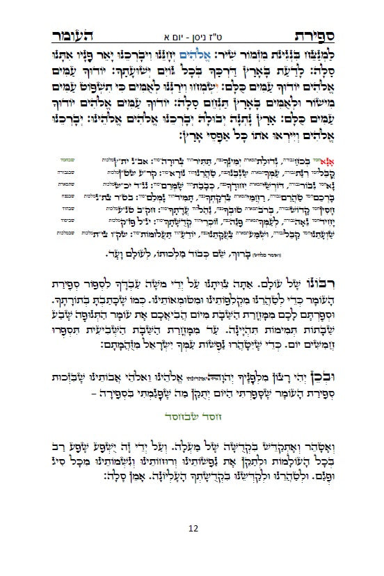 סדר ספירת העומר - נוסח עדות המזרח [ספרדי] מנוקד כתב סת"ם