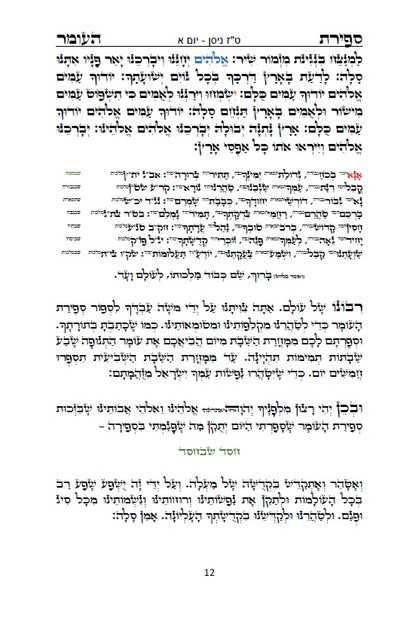 סדר ספירת העומר - נוסח עדות המזרח [ספרדי] מנוקד כתב סת"ם