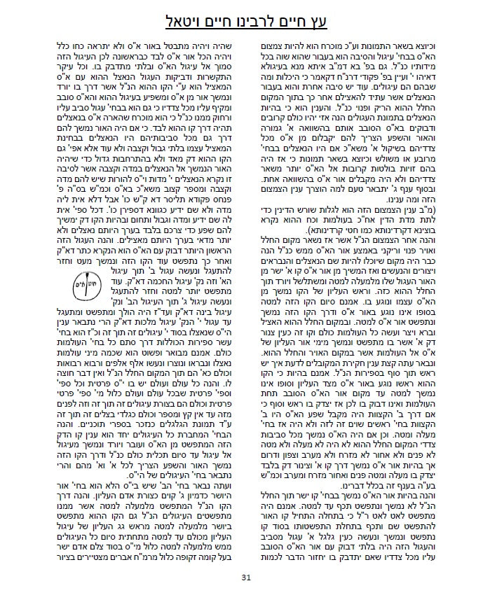 עץ חיים השלם - לרבינו חיים ויטאל שקיבל ממרן האר"י זלה"ה  ETZ CHIME - Full Version AR"I Z"L