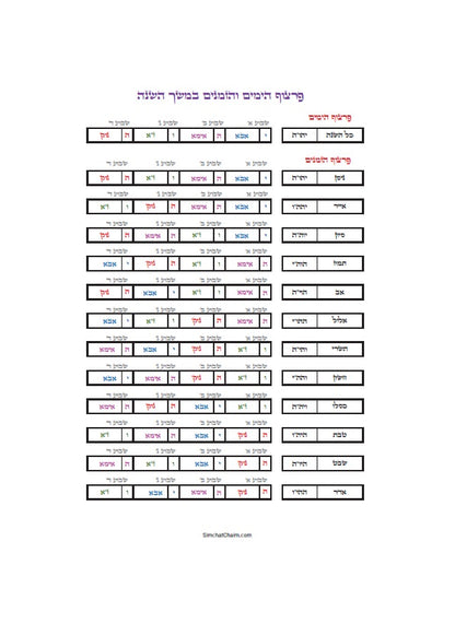 לוח שנה על פי הקבלה לרש"ש פרצוף הימים ופרצוף הזמנים לשנת תשפ"ז JEWISH KABBALAH CALENDAR 2026-2027