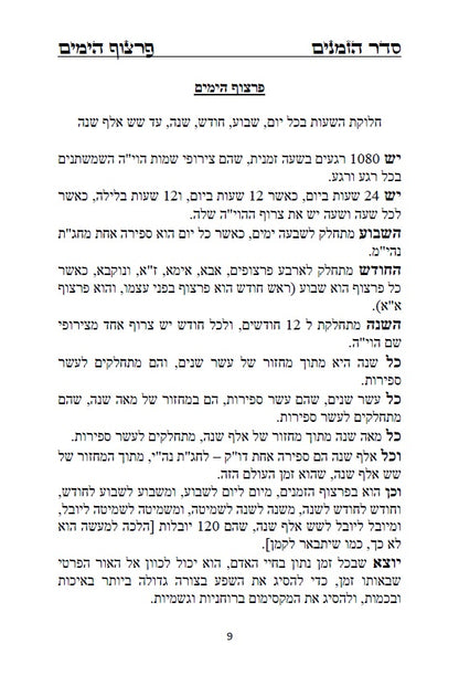 לוח שנה הקבלי - פרצוף הימים ופרצוף הזמנים עם הגהות ביאורים ותרשימים