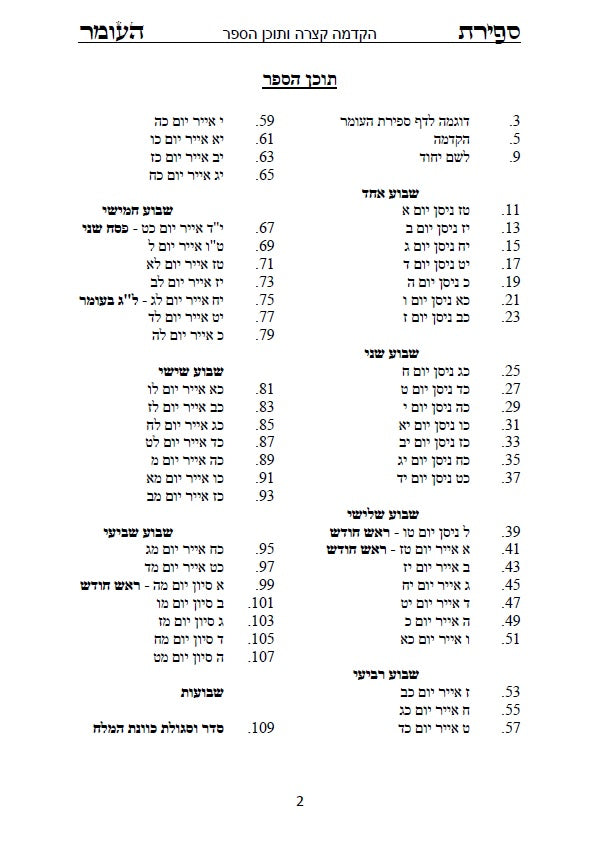 סדר ספירת העומר - עם כוונות פשוטות בצבע כתב סתם