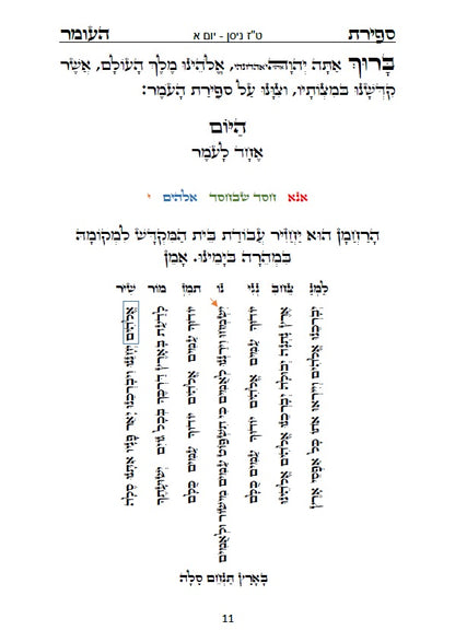 סדר ספירת העומר - עם כוונות פשוטות בצבע כתב סתם