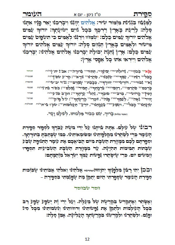 סדר ספירת העומר - עם כוונות פשוטות בצבע כתב סתם