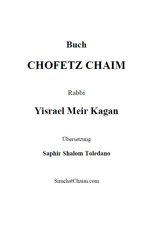 Buch CHOFETZ CHAIM auf Deutsch [German Edition]