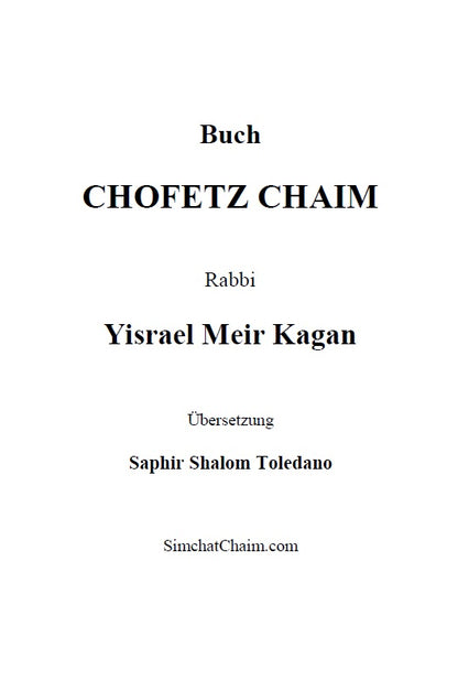 Buch CHOFETZ CHAIM auf Deutsch [German Edition Hardcover]